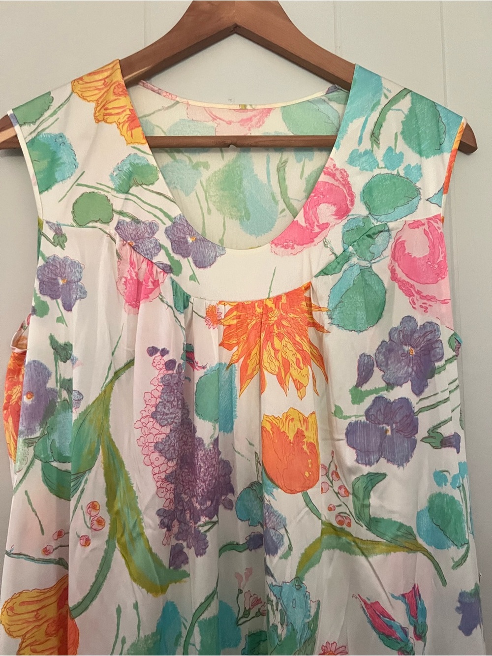 Vintage Floral Maxi Nightgown  Sleeveless Cottagecore Garden Print Lounge Dress - Picture 11 of 14